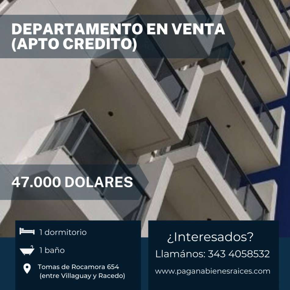 Departamento en venta 1 dormitorio (apto credito)